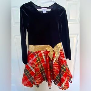 Winter dress plaid with gold bow - girls size 14